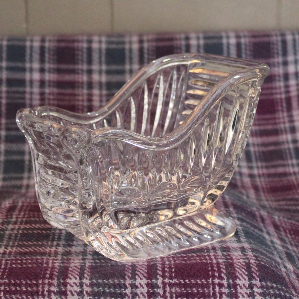 Vintage Clear Glass Santa Sleigh Candy Dish